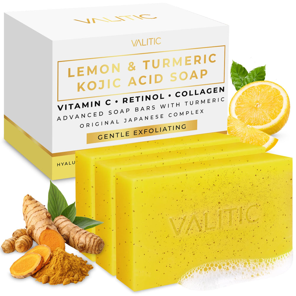 VALITIC Savon citron curcuma pour visage et corps, éclaircissant et uniforme le teint