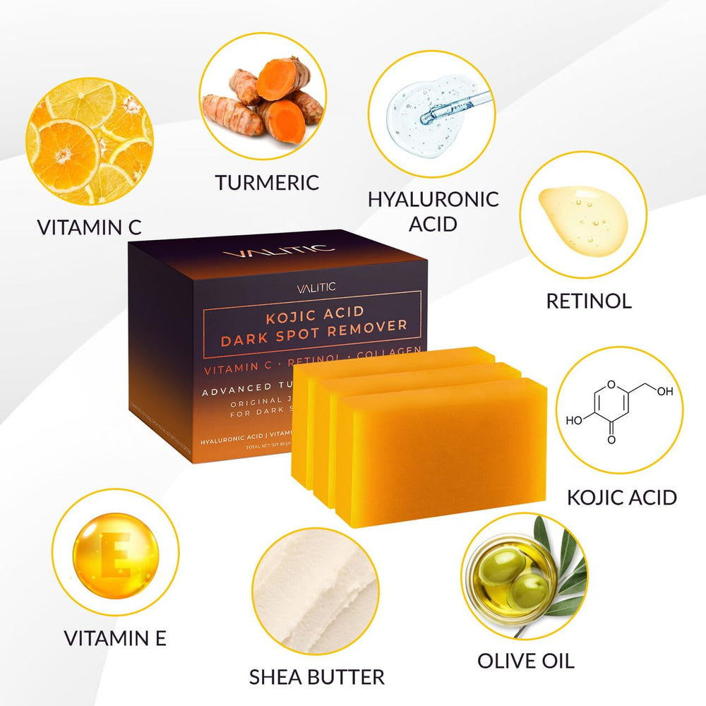 VALITIC Savon Kojic Acid – barre, promet une finition lumineuse et douce.