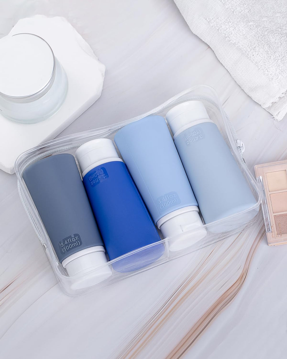 Valourgo trousse toilette transparente, rangement pratique des flacons.