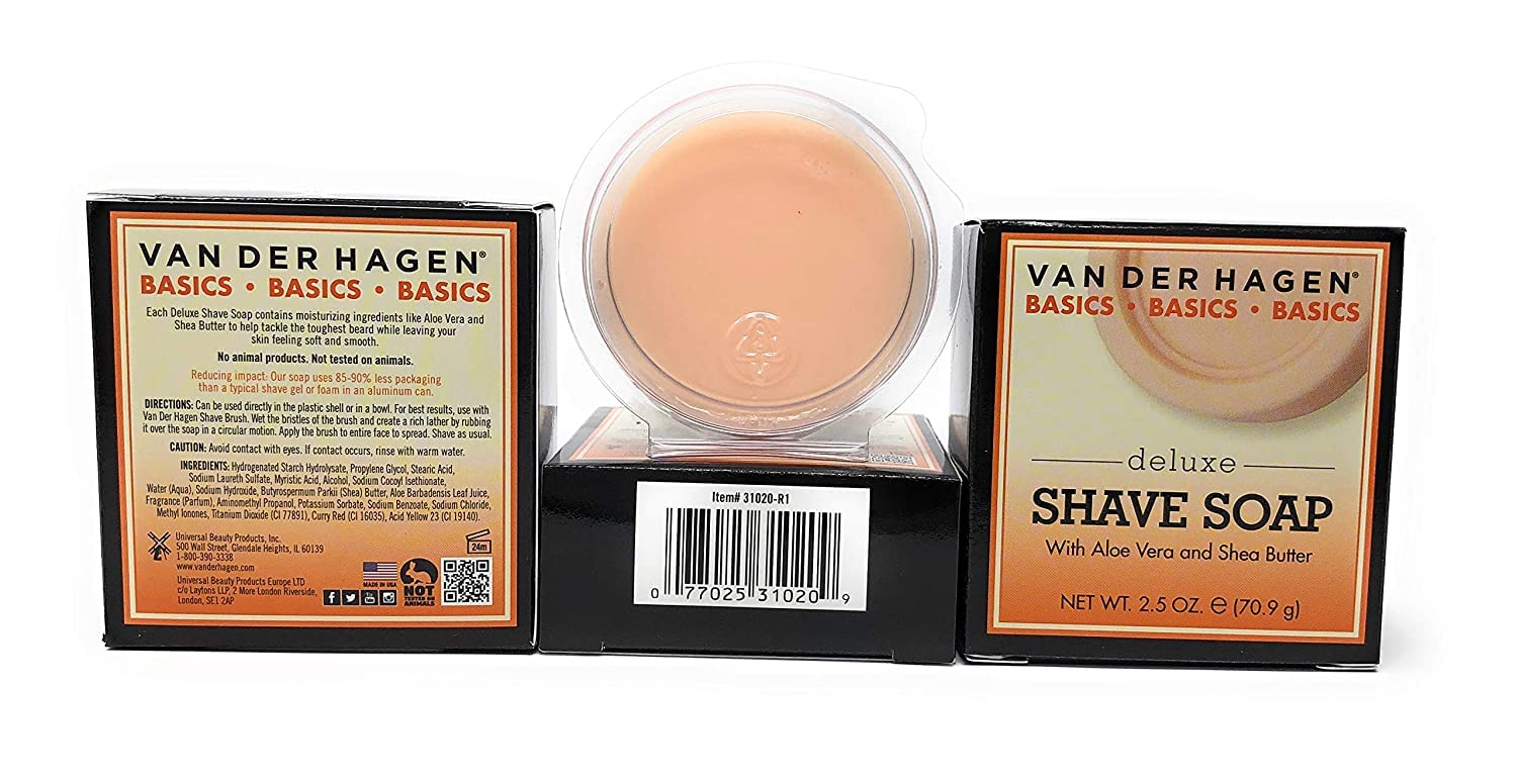 Van Der Hagen Deluxe Shave Soap puck texture closeup suggests smooth shave