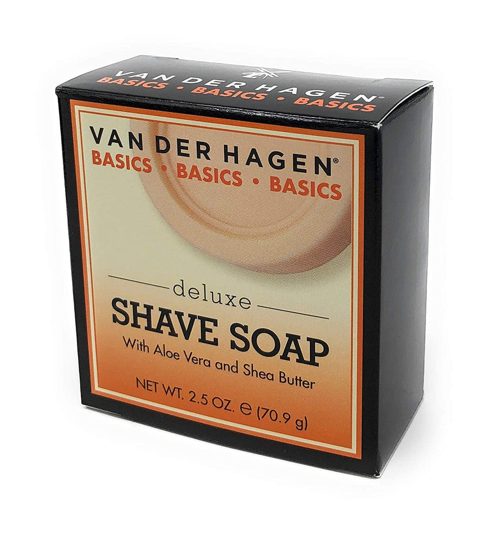 Van Der Hagen Deluxe Shave Soap triple-pack packaging front view