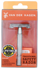 Rasoir Van Der Hagen, manche chrome 85 mm, prise en main ferme et contrôle précis.