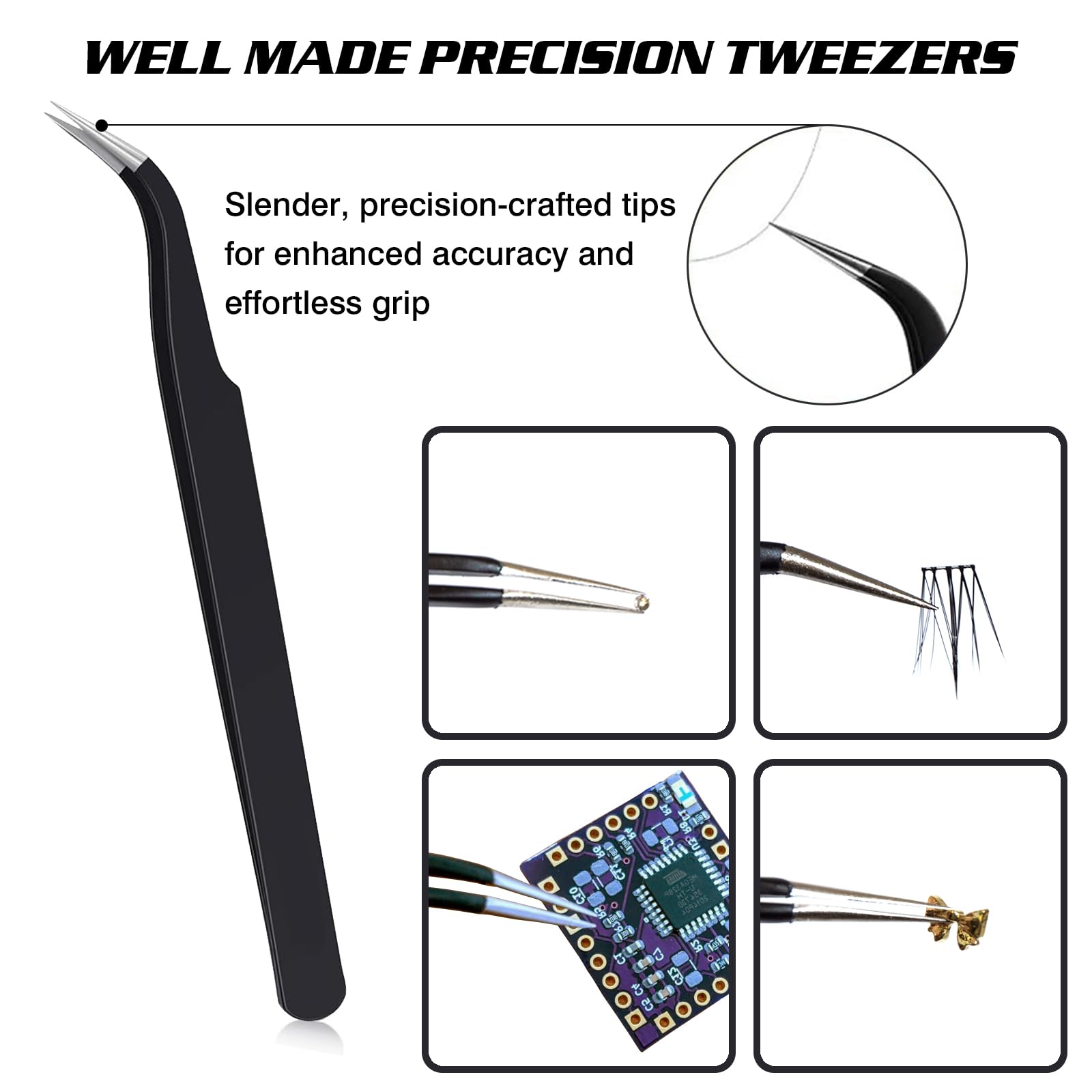 Pince-précision VANALIA en inox pour saisir les petits strass en toute stabilité.