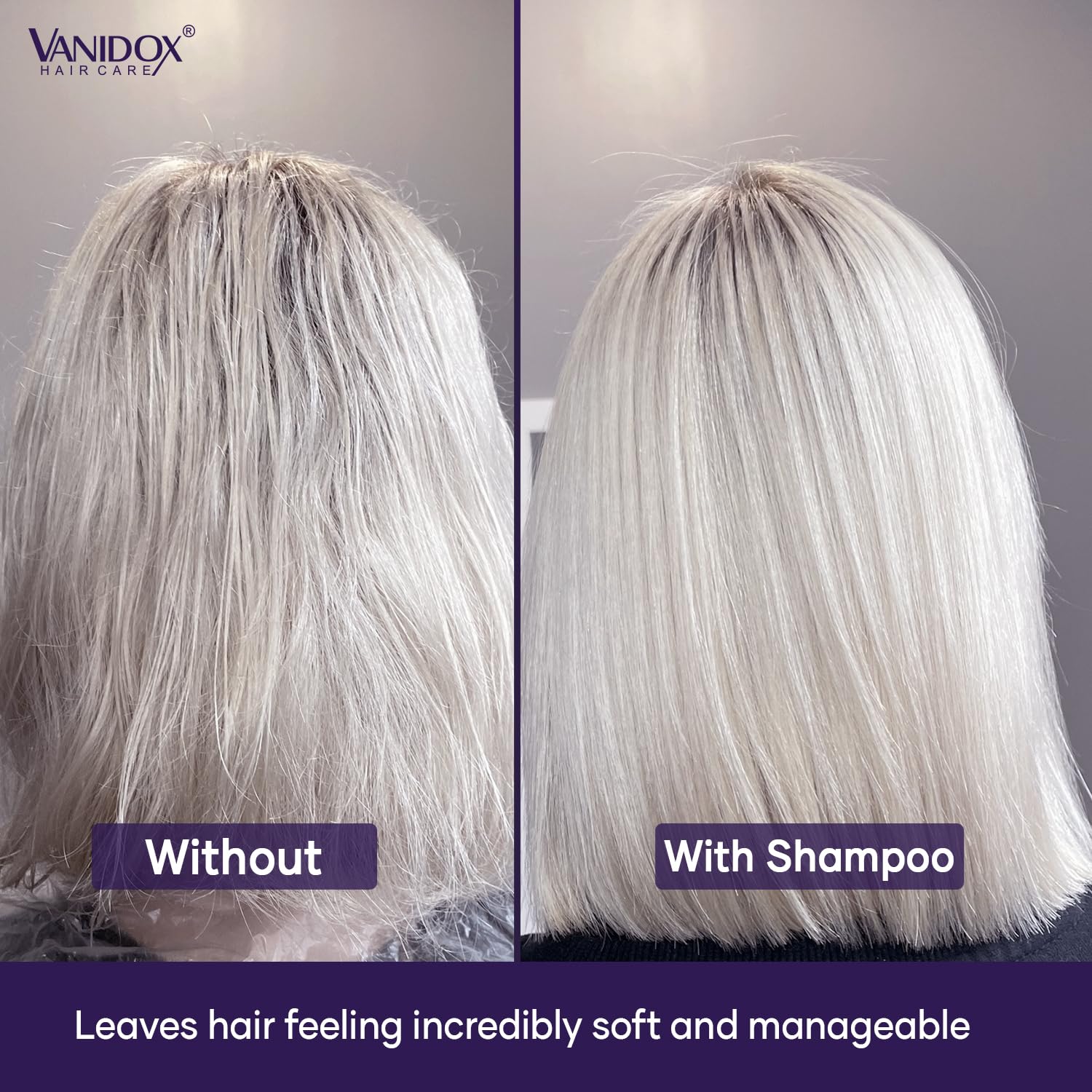 Cheveux après lavage VANIDOX doux et hydratés, ton froid renforcé