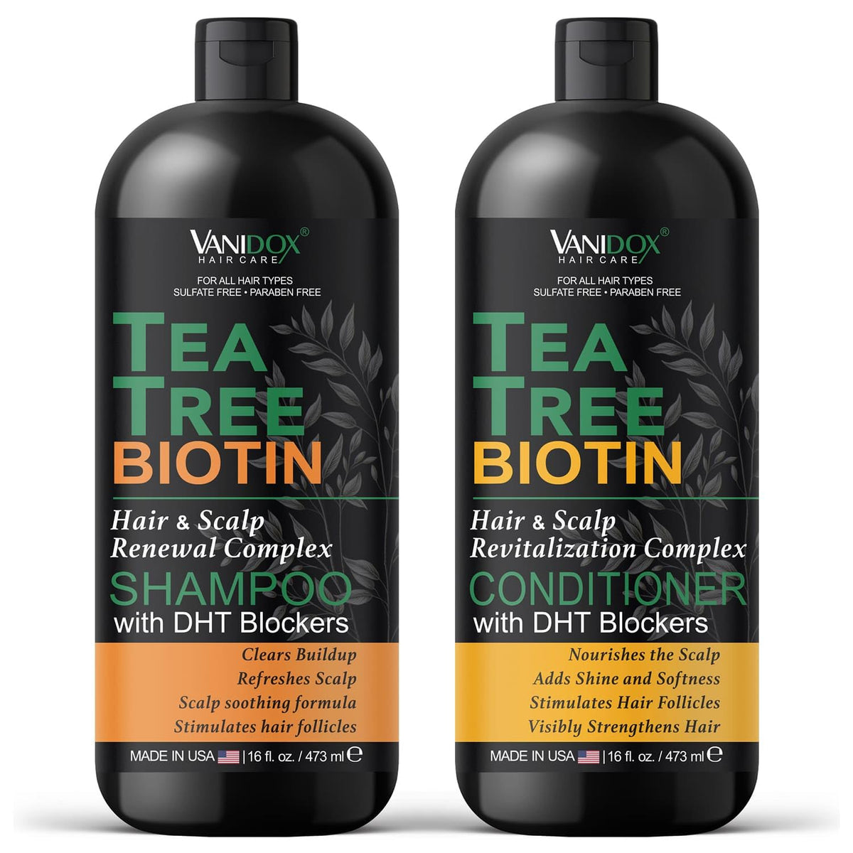 Shampoing VANIDOX arbre-thé – bouteille prête pour un soin capillaire frais.