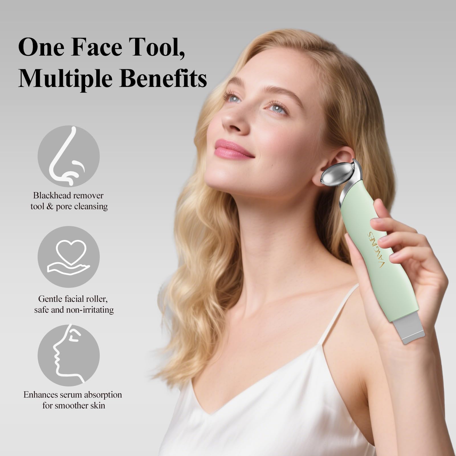 Spatule Vangines nettoyage des pores autour du nez avec glisse précise.