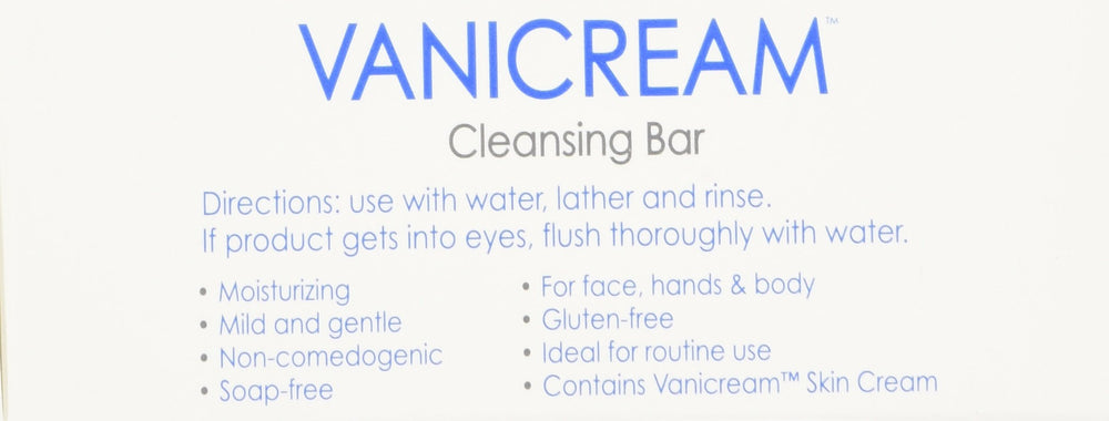 Vanicream barre texture cremeuse pour peau sensible, lavage doux.