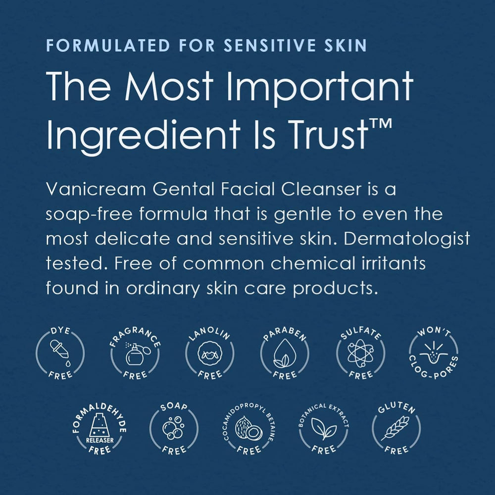 Vanicream fragrance-free face wash close-up highlighting simple ingredients