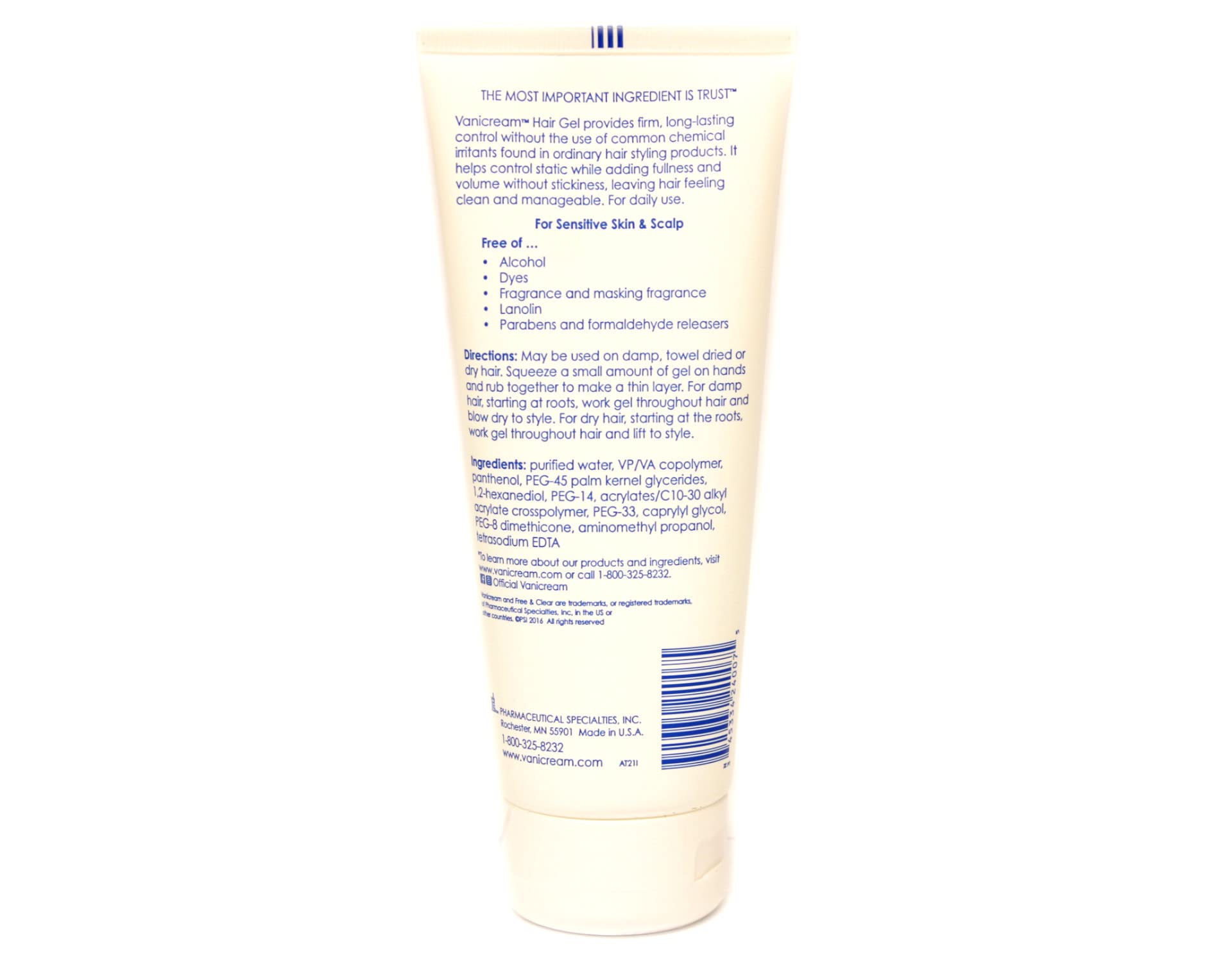 Vanicream Gel Coiffant, résultat naturel et cheveux nourris.
