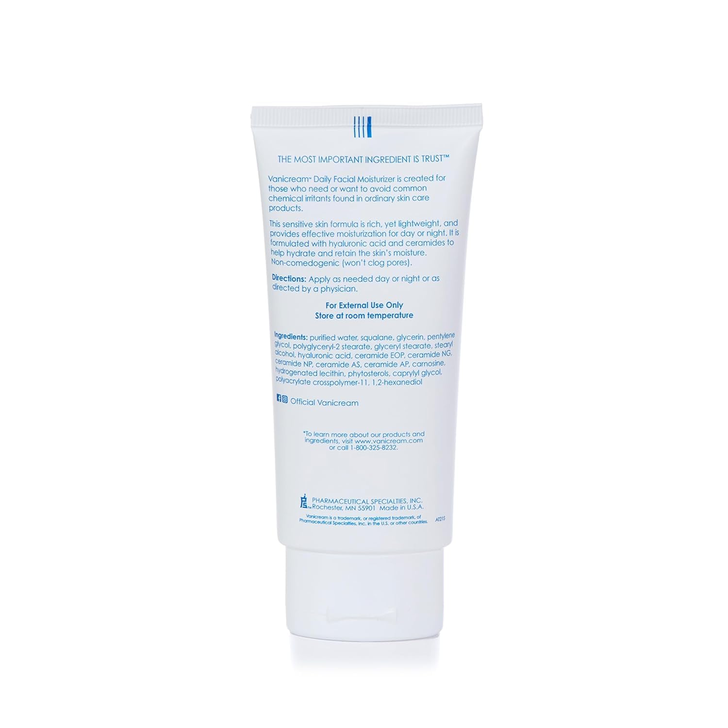 Vanicream hydratant visage quotidien avec acide hyaluronique – peau hydratée durablement.
