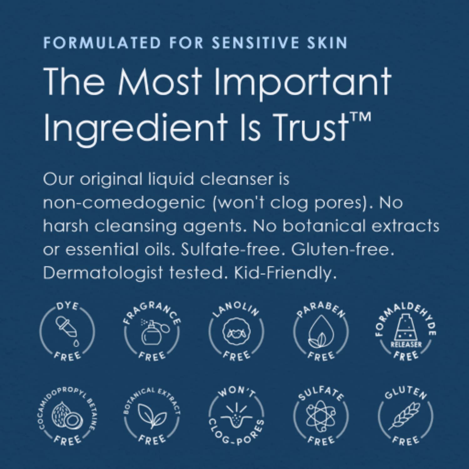 Vanicream Nettoyant Liquide — sans parfum et sans colorants pour peaux sensibles.