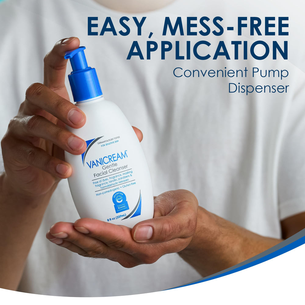 Vanicream visage nettoyant, pH équilibré, flacon pompe pour une peau douce.