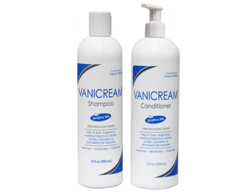 Vanicream Set, bouteilles shampoing et après-shampoing, pratique pour routine capillaire douce.