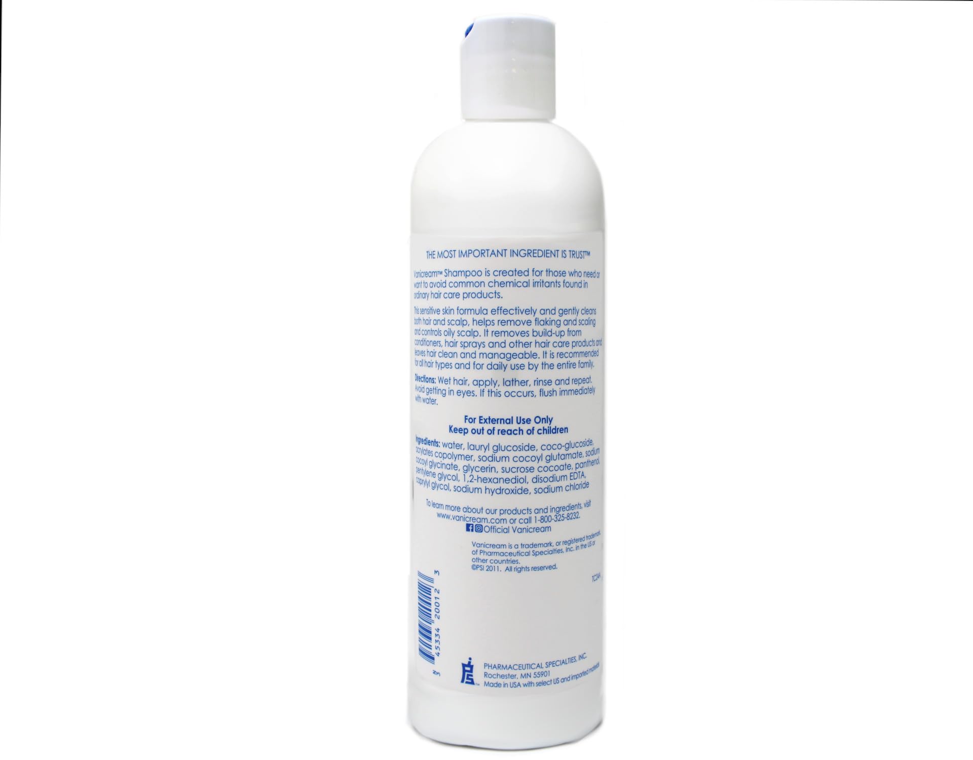 Vanicream shampooing usage quotidien, cheveux doux et faciles à coiffer, sans résidu.