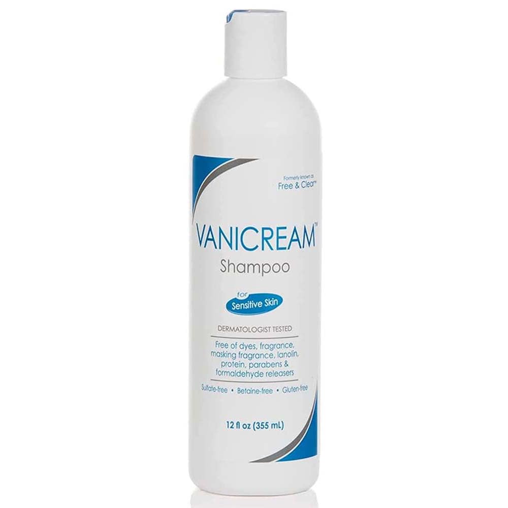 Vanicream Shampoing sans parfum sur la bouteille, soin doux pour peaux sensibles.