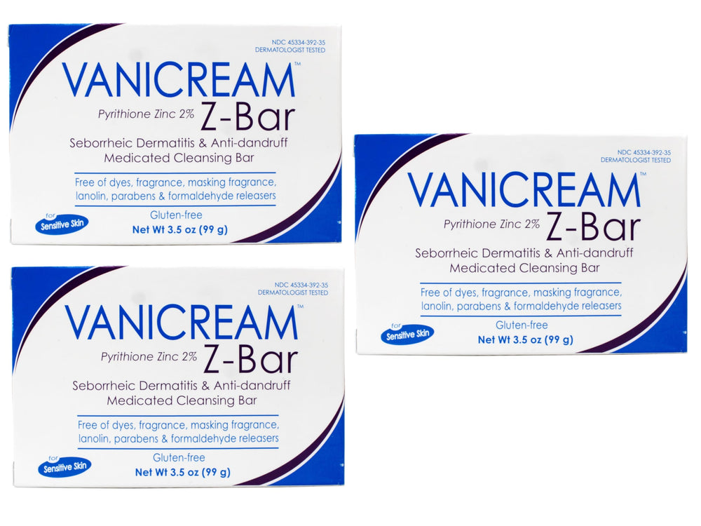 Vanicream Z-Bar emballage visible, savon médicamenteux doux pour peaux sensibles.