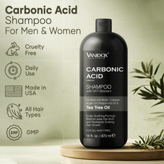 Étiquette VANIDOX Carbonic Acid indiquant sa formule sans sulfates et sans parabènes.
