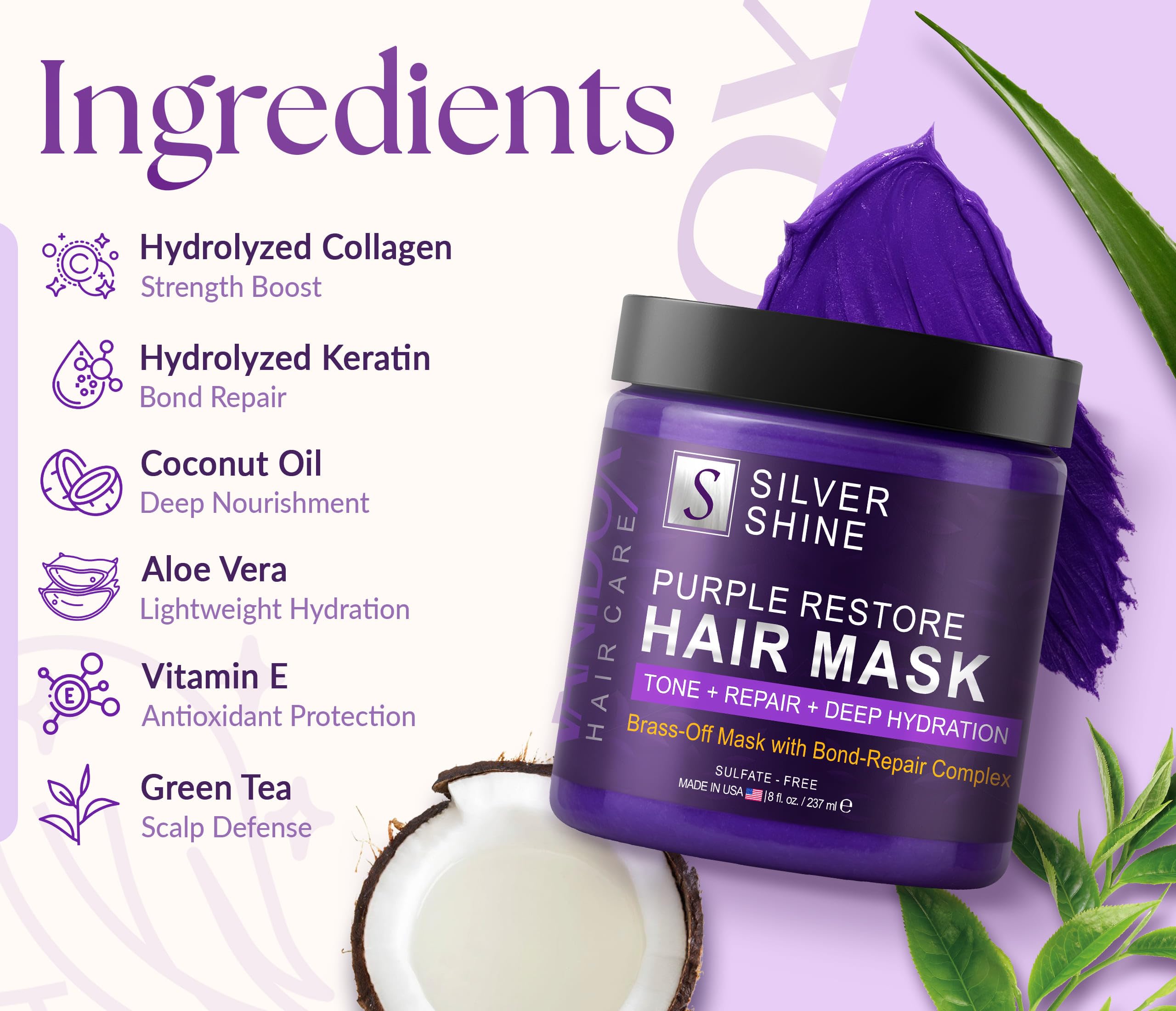 Couleur violet du masque VANIDOX et tonalisation douce des cheveux.