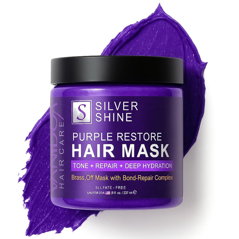 VANIDOX masque violet sur flacon 8oz, brillance et reflets équilibrés des cheveux gris.