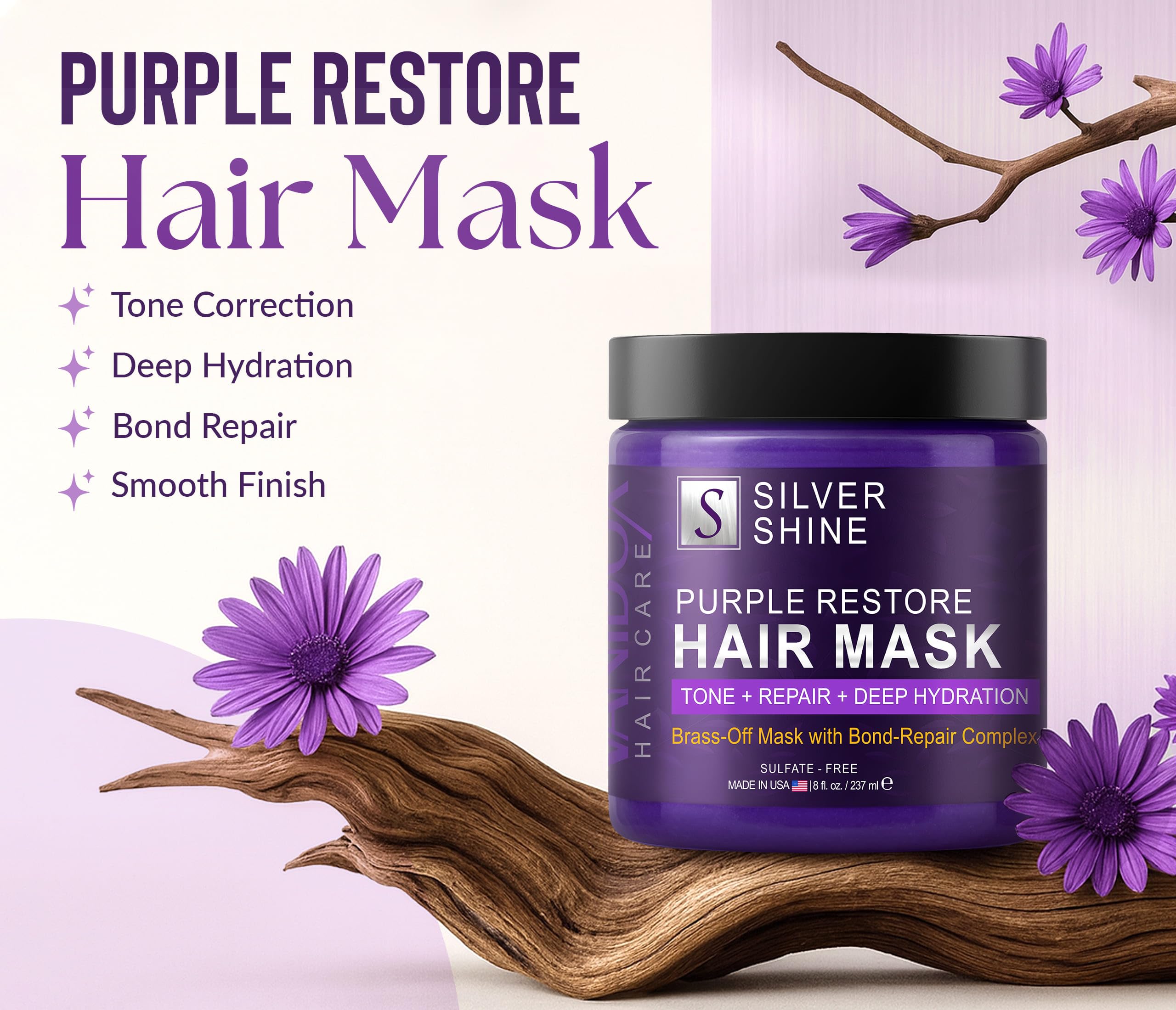 VANIDOX pot masque sur cheveux gris, visuel du soin en action.