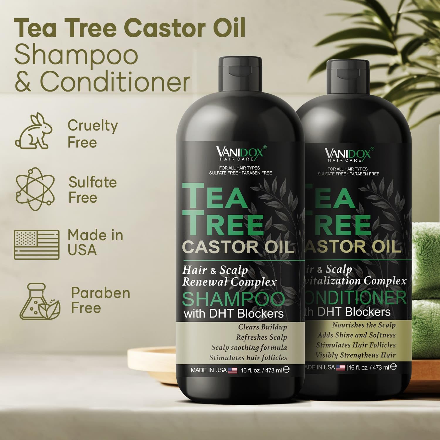 Vanidox après-shampoing huile arbre à thé – bouteille nourrissante et démêlante