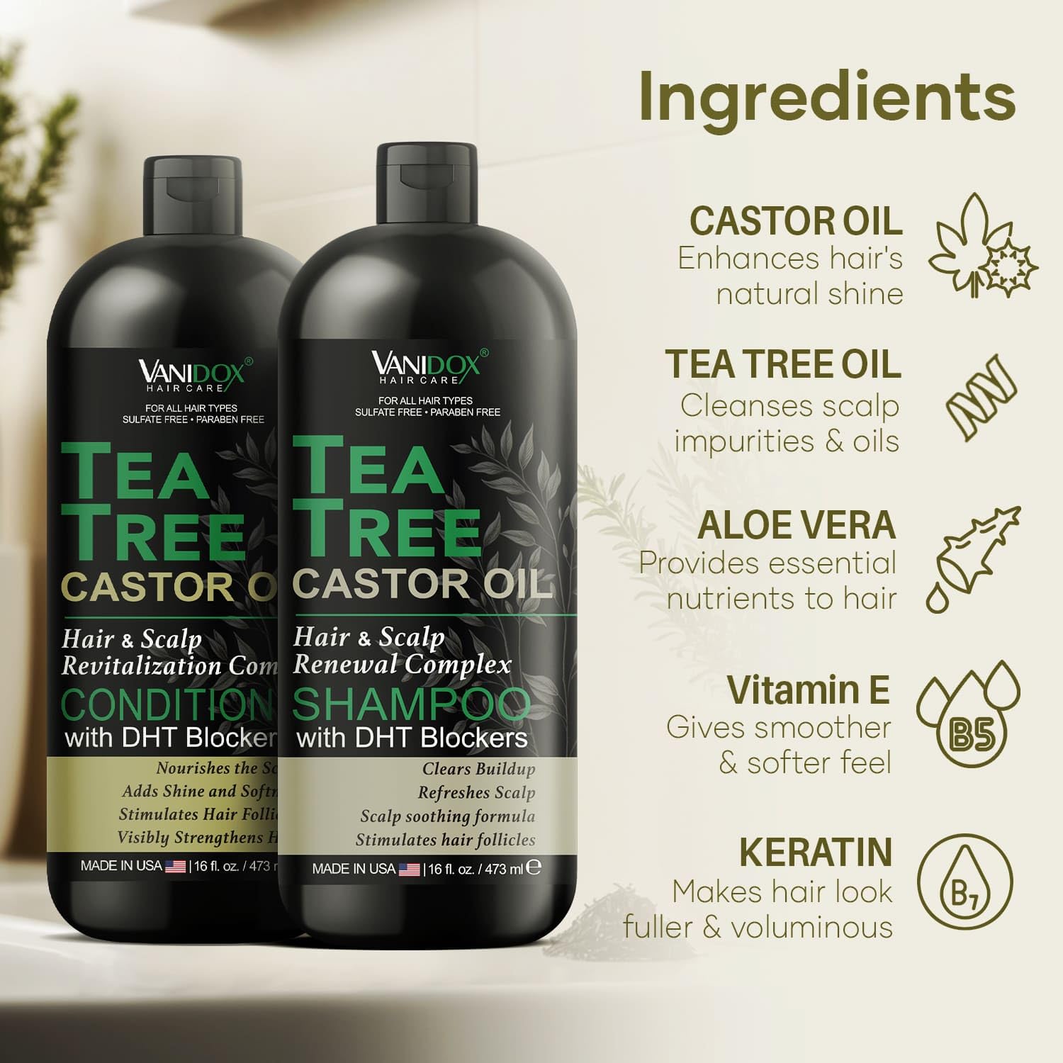 Vanidox après-shampoing huile arbre à thé – soin démêlant pour cheveux souples