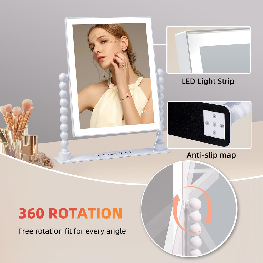 Miroir VANITII GLOBAL haut-parleur Bluetooth intégré pour musique pendant le maquillage.