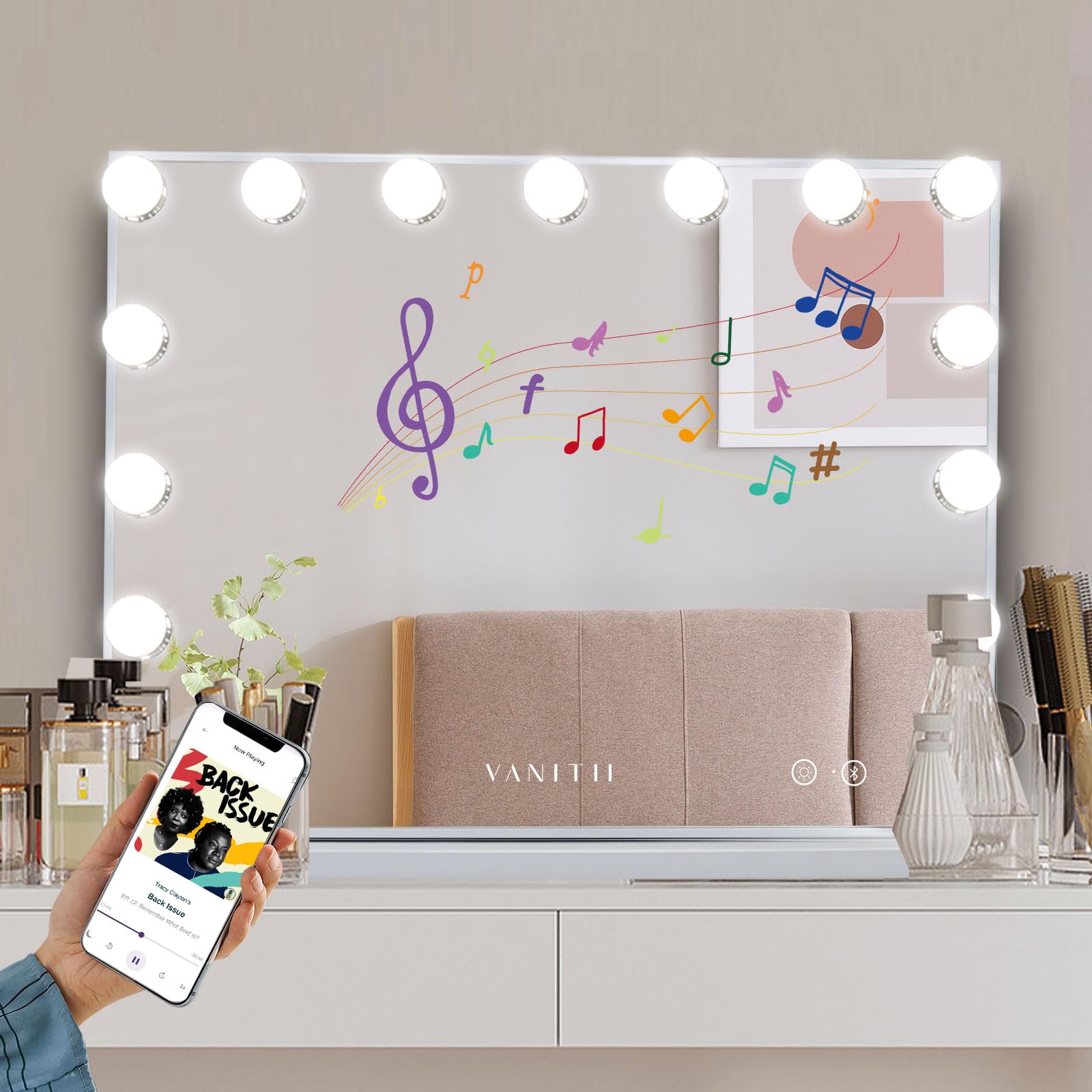 Miroir VANITII GLOBAL montage mural ou sur table, flexibilité d’emplacement.