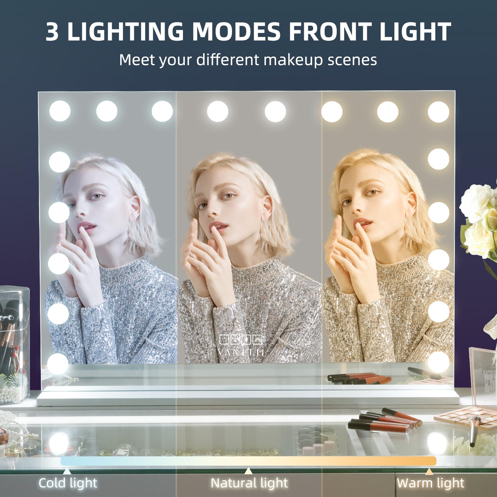 VANITII Miroir base amovible pour un placement flexible sur bureau.