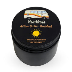 VanMan Company crème solaire zinc et tallow sur le tube, protection pratique SPF20.