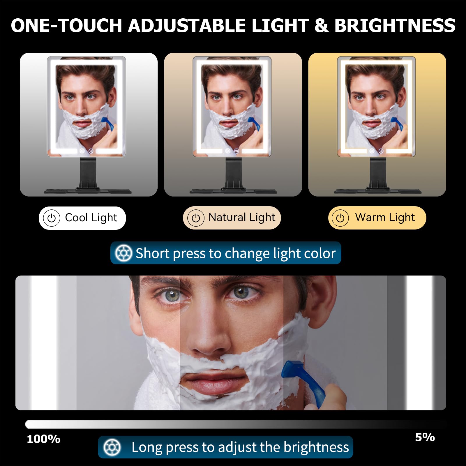 Vanmirr Miroir douche angle réglable jusqu’à 30° pour ajuster le champ.