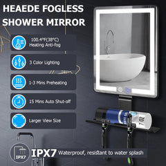 Vanmirr Miroir douche batterie 5000mAh, utilisation sans fil prolongée.