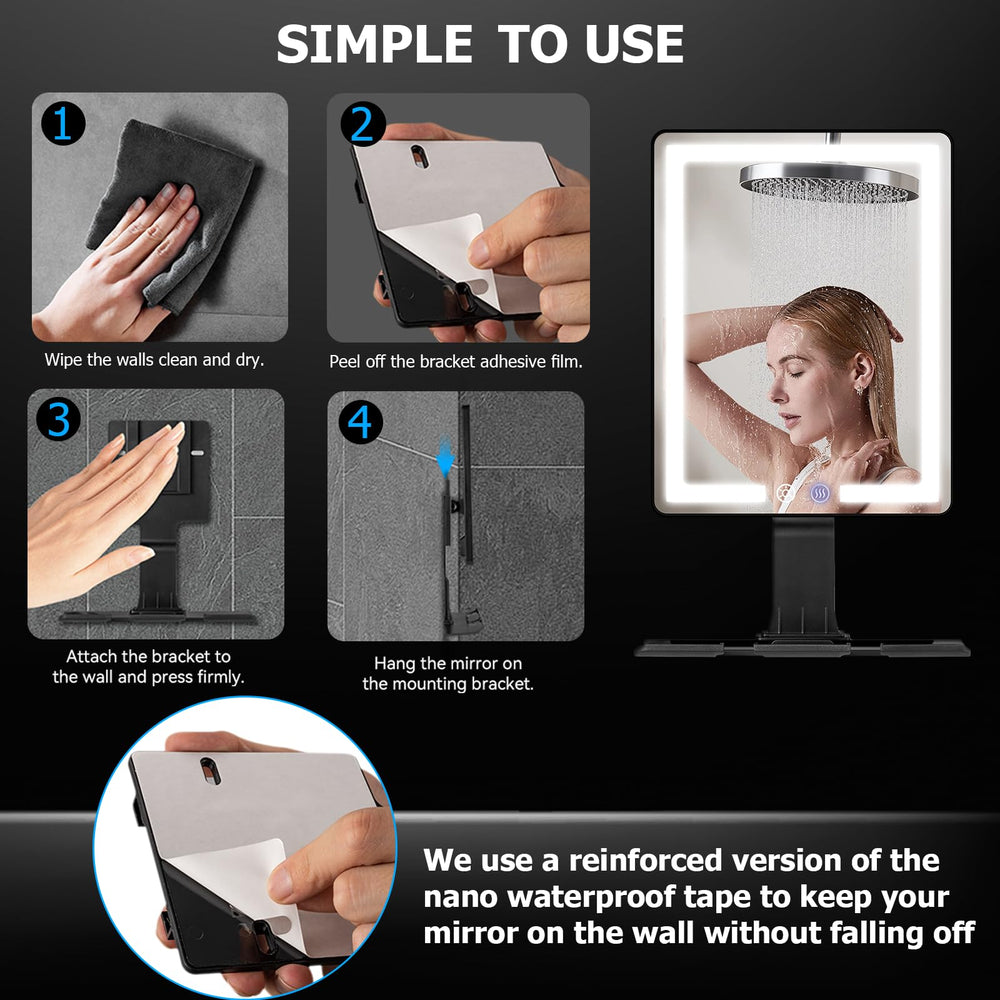 Vanmirr Miroir douche IPX7, résistant aux éclaboussures et à l’eau.