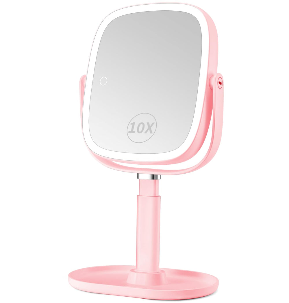Miroir Vanmirr avec éclairage double face 1x et 10x pour un maquillage précis.