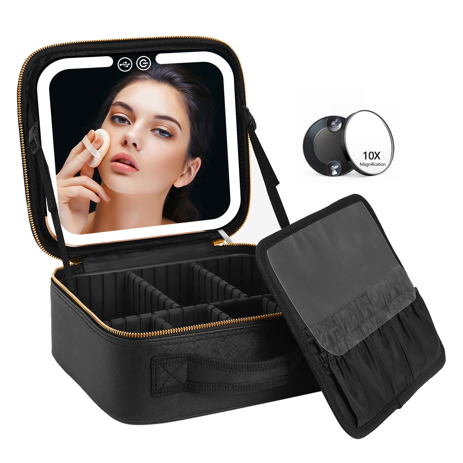 VANMRIOR sac maquillage voyage avec miroir LED intégré pour retouches faciles.
