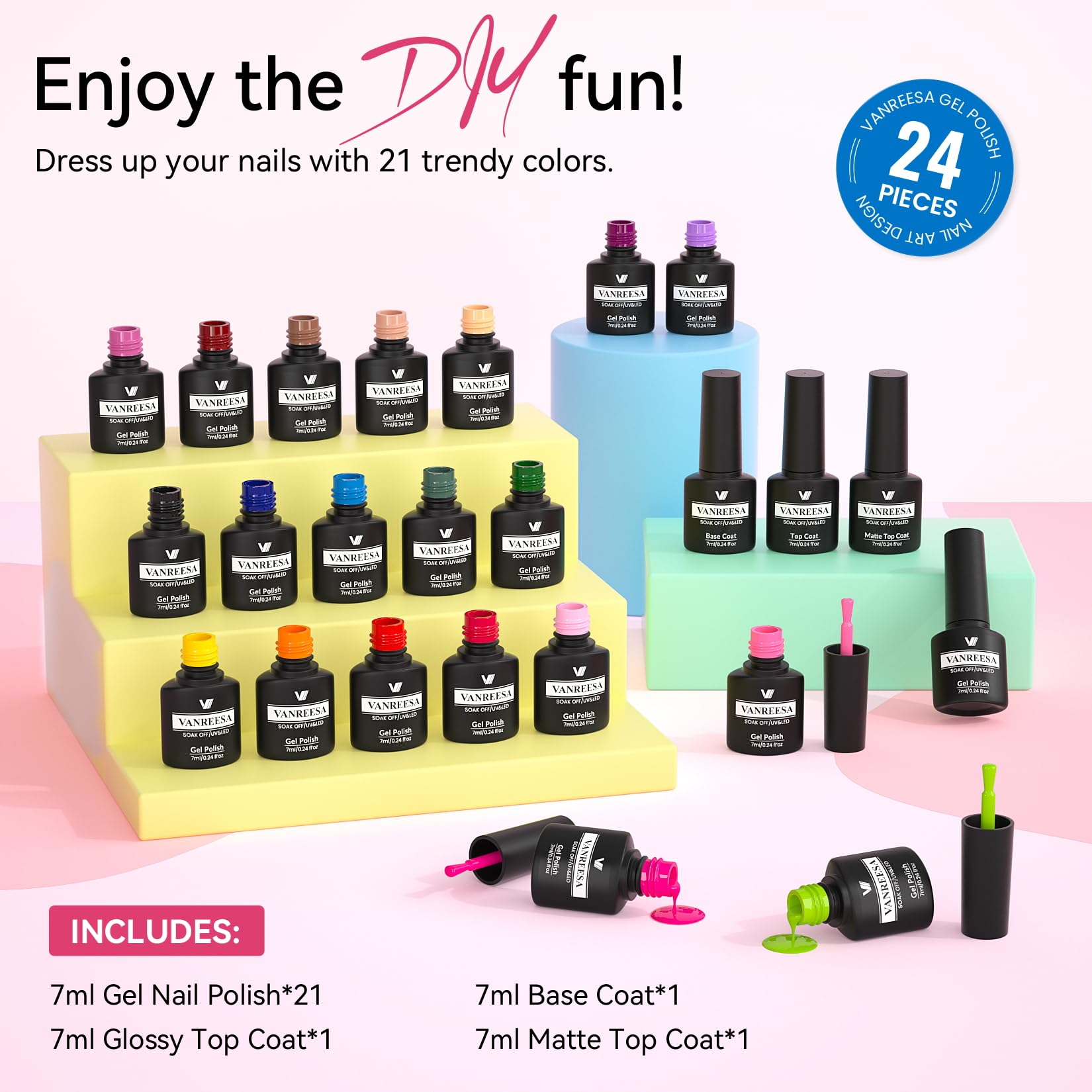 VANREESA bouteilles vernis gel – texture lisse et application facile.