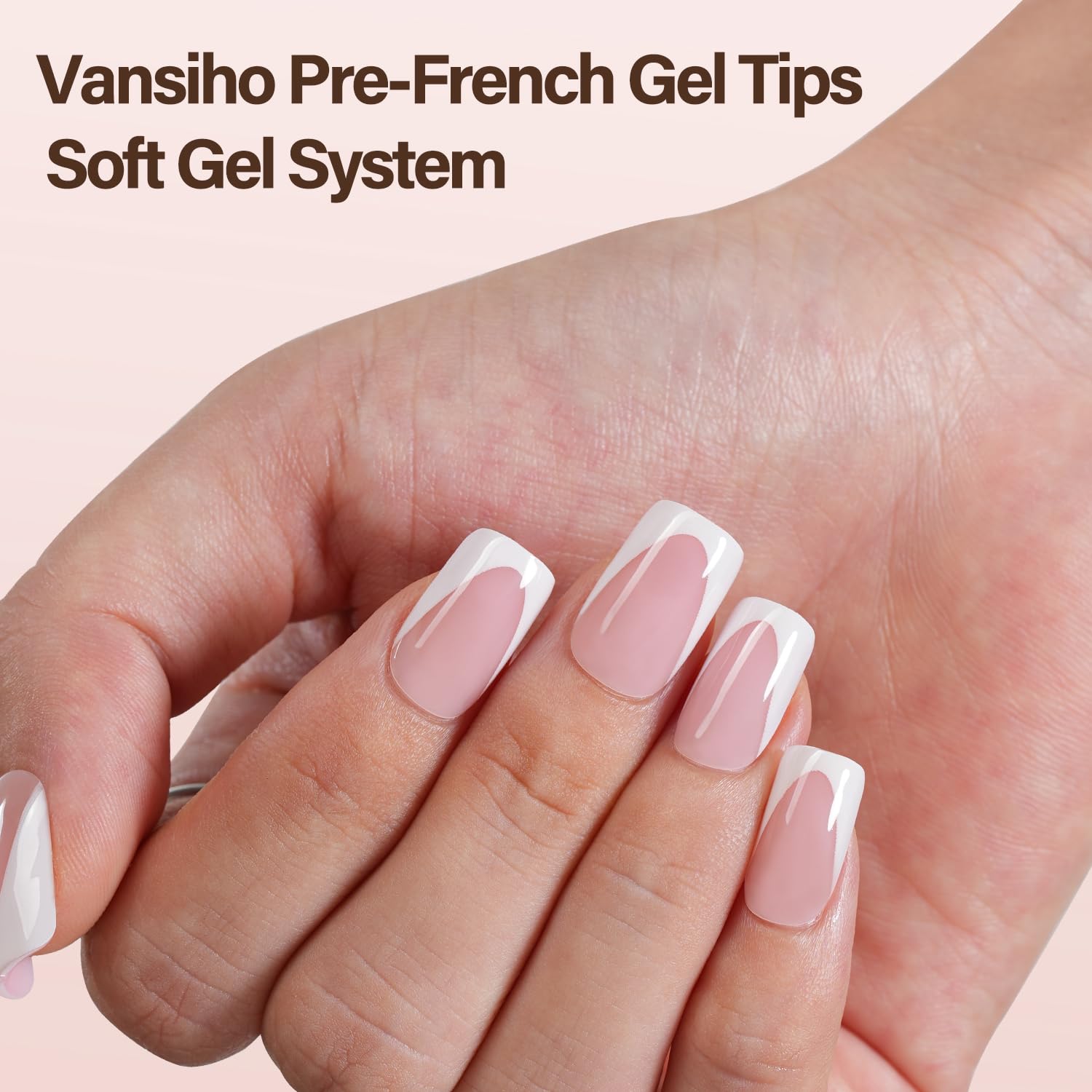 Ongles gel français courts carrés Vansiho : ajuste naturel et rapide
