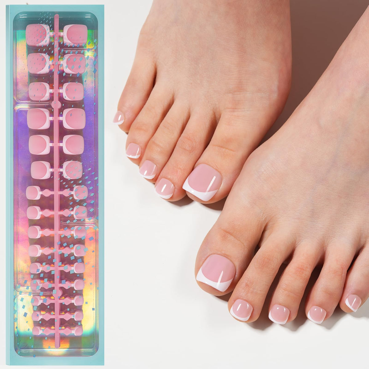 Vansiho ongles orteil franc blancs roses, look naturel et élégant.