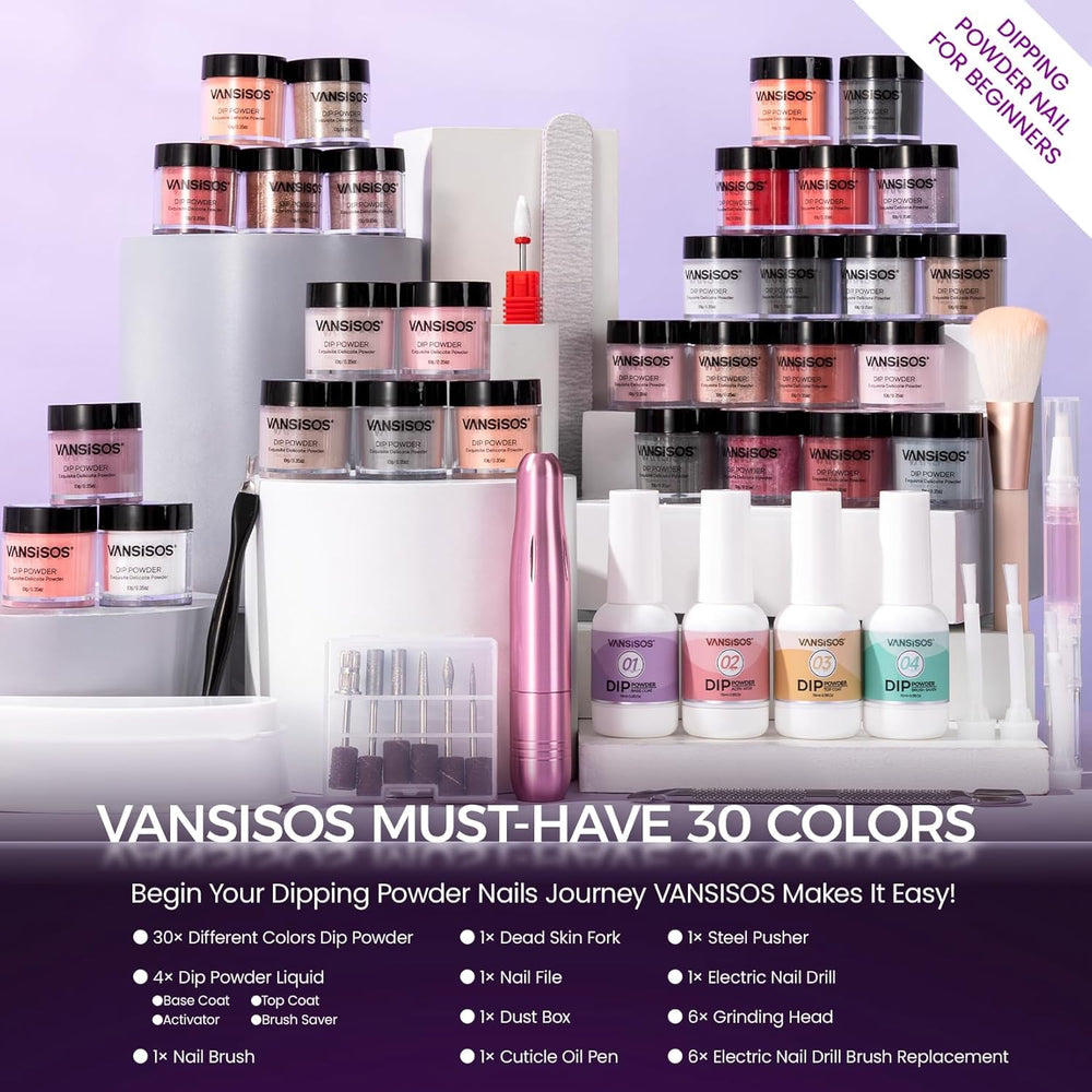 VANSISOS base et vernis dip poudre pour une finition durable.