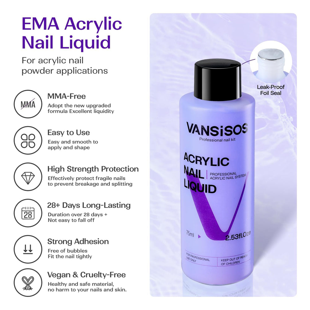 VANSISOS liquide acrylique sans MMA – fluidité élevée pour perles impeccables.