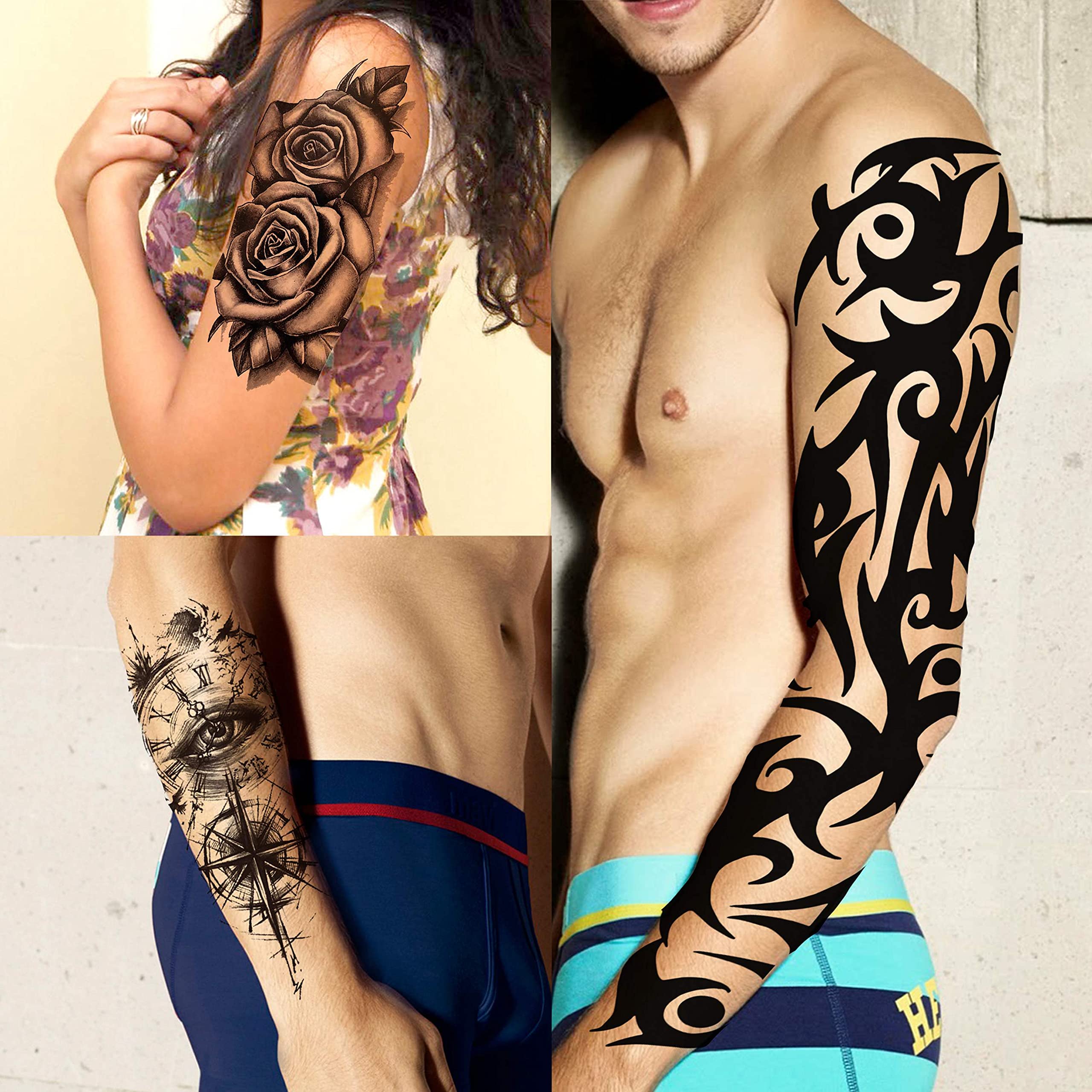 Tatouage VANTATY œil-boussole-sablier pour style mystique et original.