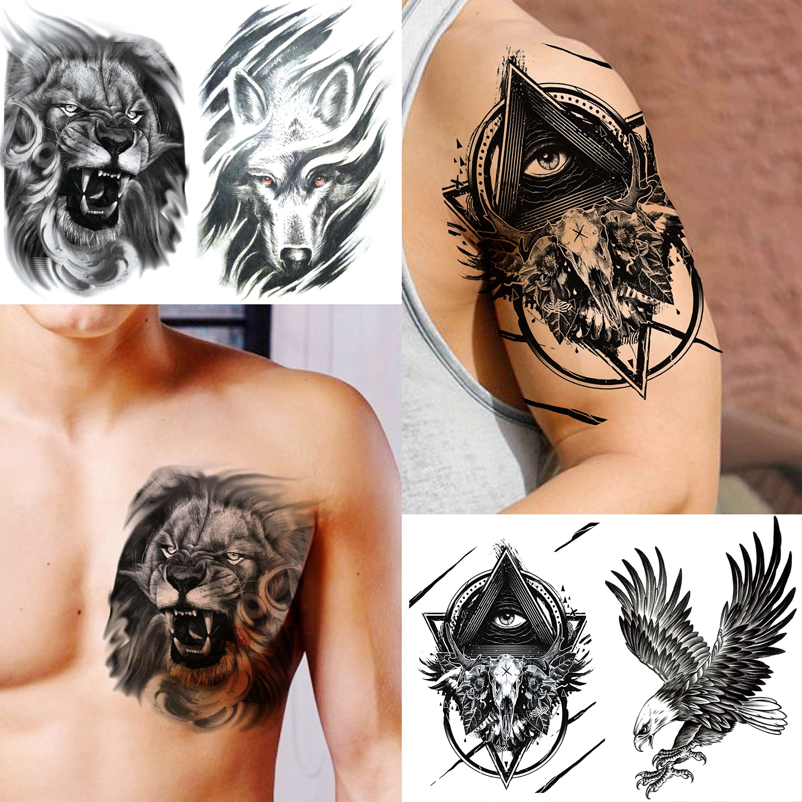 VANTATY tatouages temporaires dragon-lion-loup pour costumes et sorties