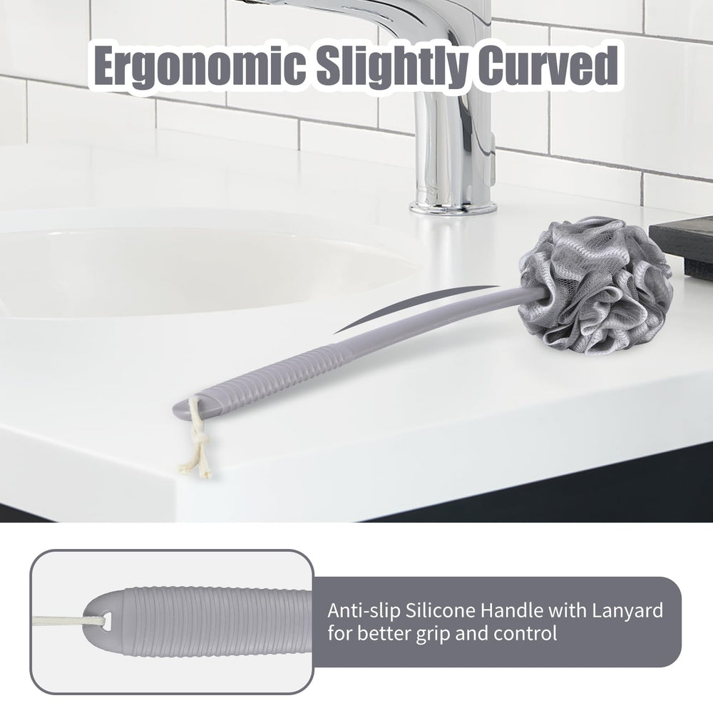 VANZAVANZU Loofah manche ergonomique pour atteindre zones difficiles.