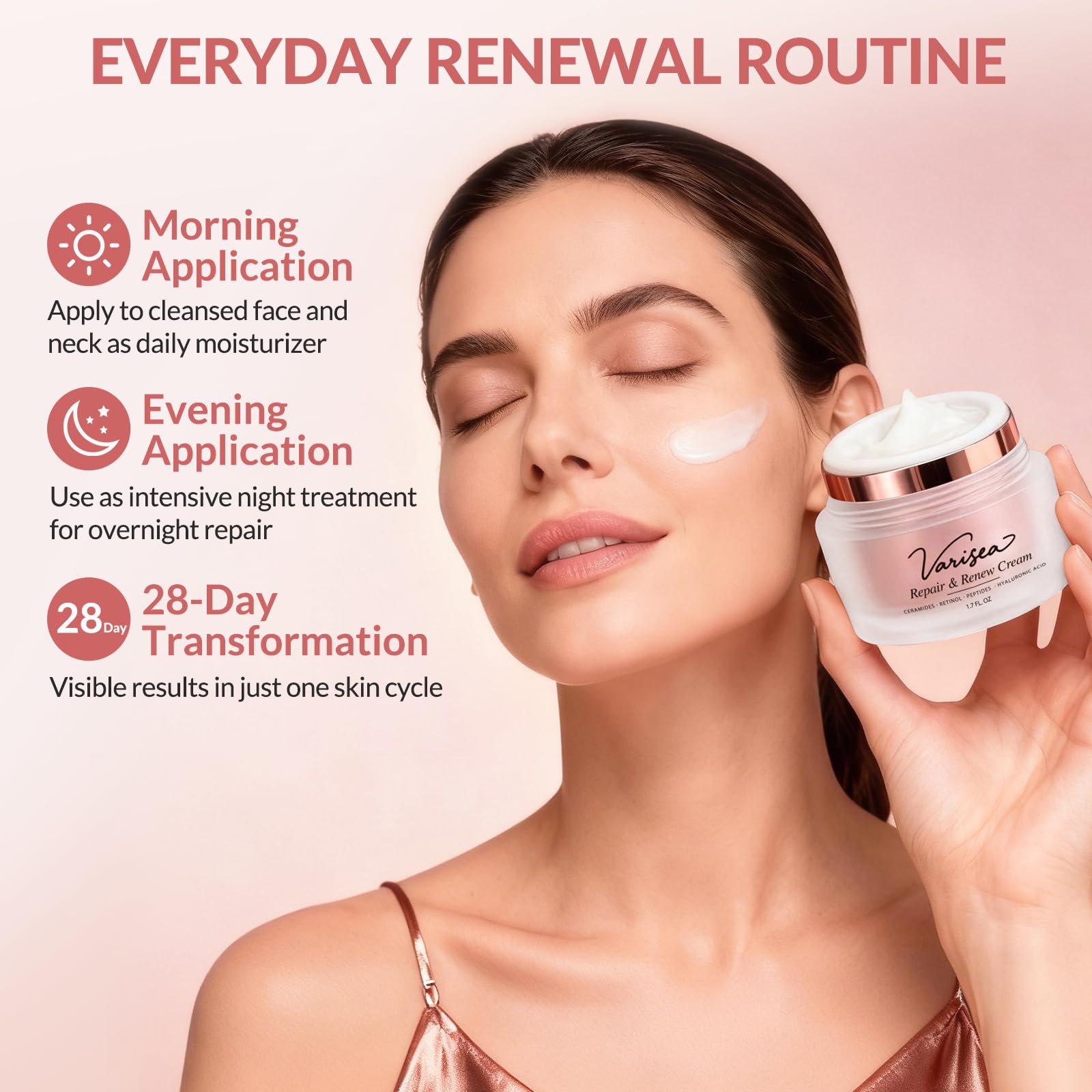 Varisea associant céramides, rétinol et peptides pour renforcer la barrière cutanée.