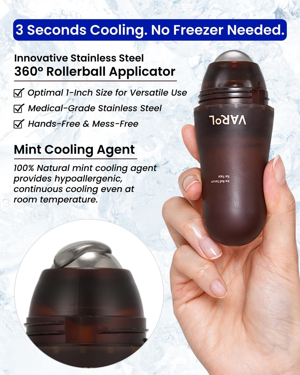 VAROL Ice Roll Serum guasha intégré — utilisation simple en une étape.
