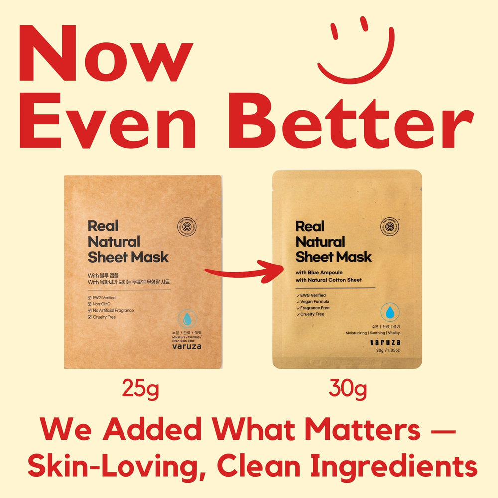 Masque Varuza Real Natural Sheet Mask application visage, peau douce et apaisée.