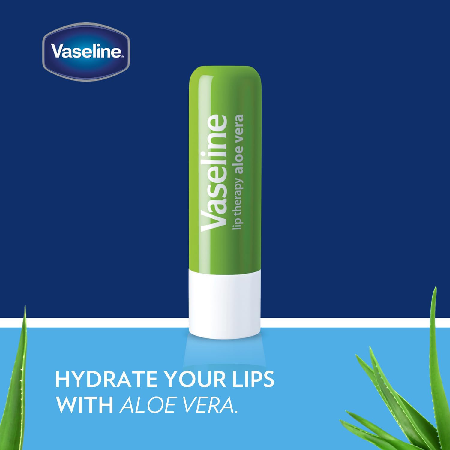 Vaseline Baume à lèvres Aloe Fresh – texture non grasse idéale pour lèvres sèches.