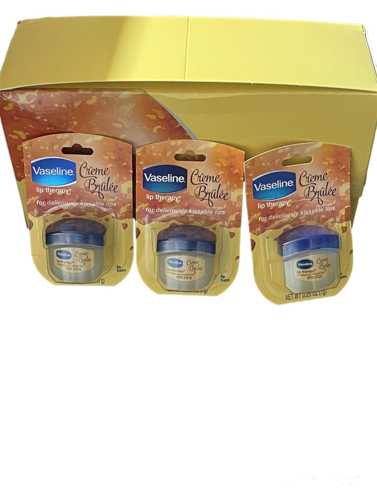 Vaseline baume levres creme brulee 25z — emballage pratique et hydratation rapide.