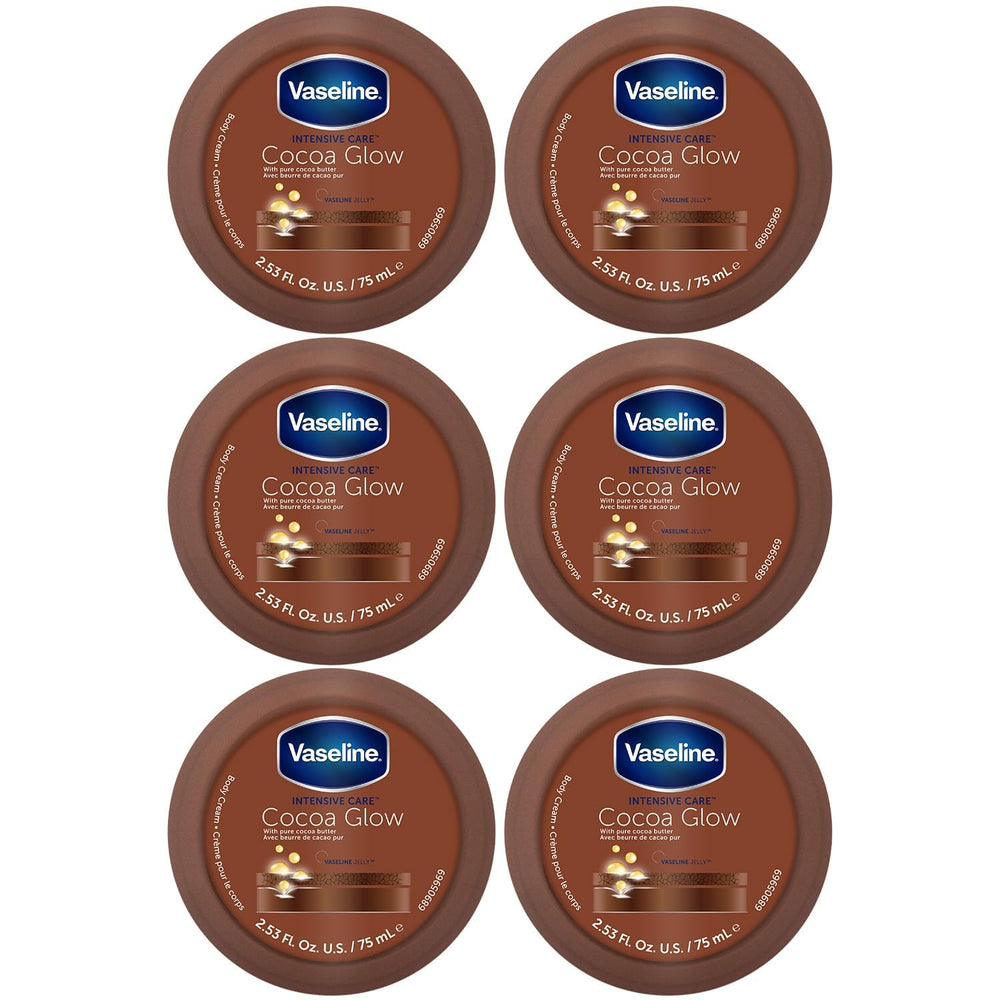 Vaseline Cocoa Glow, crème corps 6x75 ml, hydratation durable.