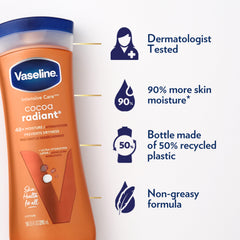 Vaseline Cocoa Radiant: soin au beurre de cacao pur et lipides hydratants.